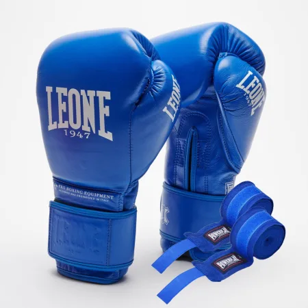 Боксерські рукавиці Leone GN111 THE GREATEST Blue 12 унцій (бинти 4 м. в комплекті)