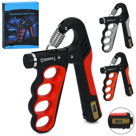 Еспандер кистьовий пружинний з електронним лічильником та регульованим навантаженням 5-100 кг сірий