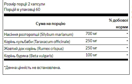 Milk Thistle Dandelion-Yellow Dock - 120 капсул