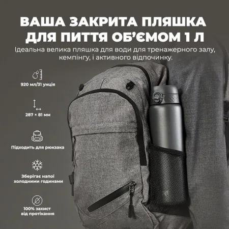 Пляшка для води металева вакуумна ION8 920 мл. Vacuum Insulated, Grey