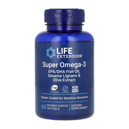 Super Omega-3 EPA/DHA Fish Oil Sesame Lignans & Olive Extract Enteric Coated - 60 софтгель