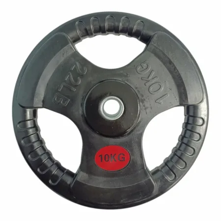 Rubber Coated Discs (Plates) with Three Grips and Metal Sleeve - 10 kg