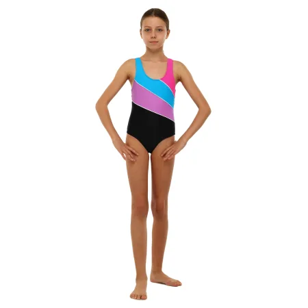 Купальник для плавання злитий дитячий 6-12років чорно-фіолетово-синьо-рожевий 8