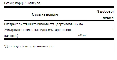 Ginkgo Biloba Extract 60 мг - 30 капсул