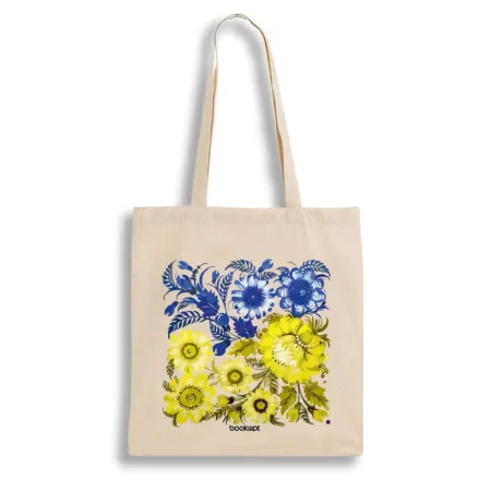 Ecobag BookOpt BK4004 Petrykivka Painting Blue Yellow Flowers Beige