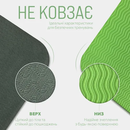 Килимок для йоги та фітнесу EasyFit TPE+TC 6 мм двошаровий чорно зелений