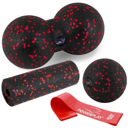 Набір для масажу та йоги PowerPlay PP_4091 EPP (2 м'ячики + валик масажер 15*5,3 см.) Red + резинка 11 кг. опір