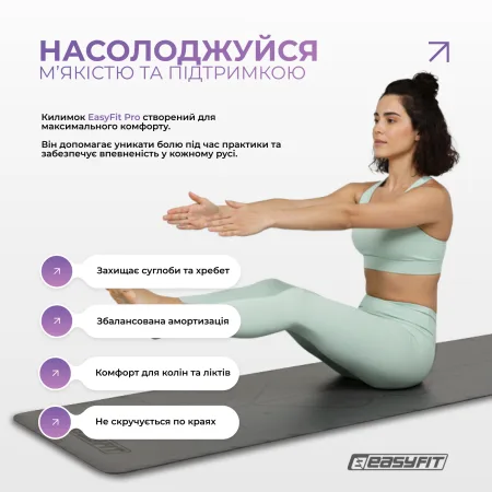 Килимок для йоги професійний EasyFit Pro каучук 5 мм чорний
