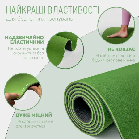 EasyFit TPE+TC 6 mm Two-Layer Yoga and Fitness Mat Green Black