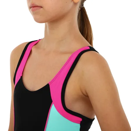 Купальник для плавання суцільний дитячий 6-12років чорно-бірюзово-малиновий 6