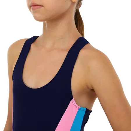 Купальник для плавания цельный детский 6-12 лет синьо-голубо-розовый 8