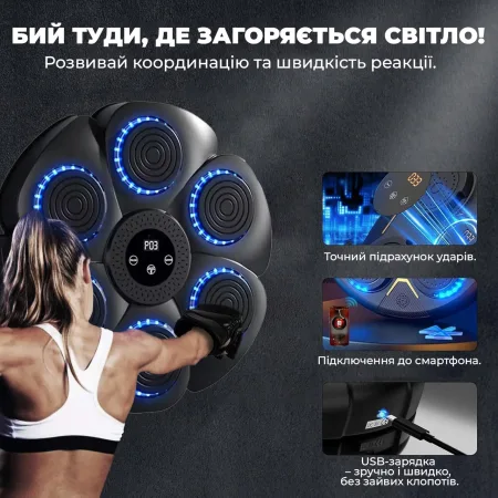 Настінний боксерський тренажер PowerPlay PP_4416 (музична боксерська машина-тренажер)