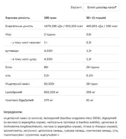 Pro Casein - 500 г білий шоколад з кокосом