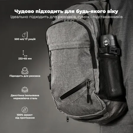 Пляшка для води металева вакуумна ION8 500 мл. Vacuum Insulated, Grey