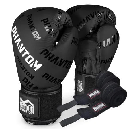 Боксерські рукавиці Phantom APEX Velcro Black 12 унцій (бинти 4 м. в подарунок)