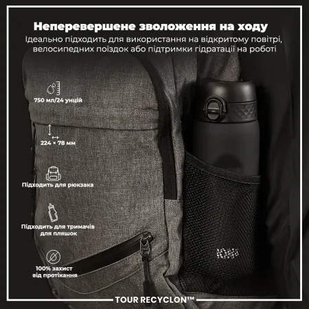 Пляшка для води ION8 750 мл. (ЕКО пляшка) BPA Free, Black