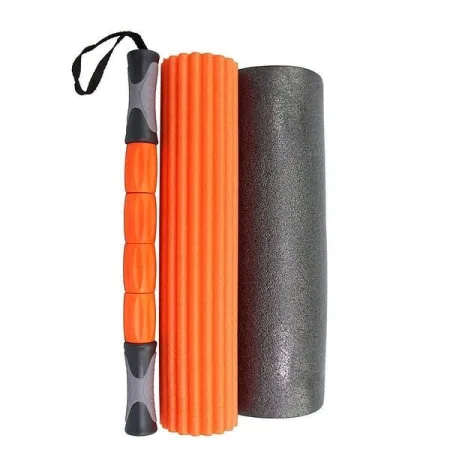 Массажный ролик роллер набор 3 в 1 PowerPlay 4022 Therapy Roller чёрно-оранжевый