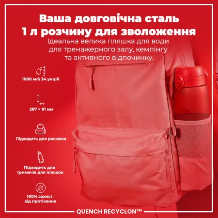 Пляшка для води ION8 1000 мл. (ЕКО пляшка) BPA Free, Red