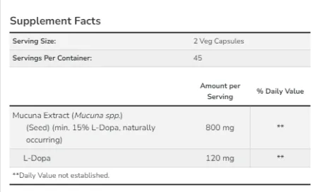 Dopa Mucuna 90 вегетаріанських капсул (до 10,26)