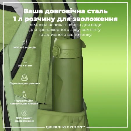 Пляшка для води ION8 1000 мл. (ЕКО пляшка) BPA Free, Khaki Green