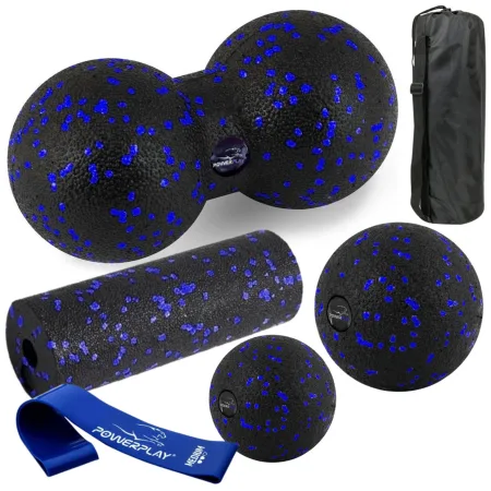 Набір для масажу та йоги PowerPlay PP_4093 EPP (3 м'ячики + валик масажер 15*5,3 см.) Blue + резинка 7,5 кг.