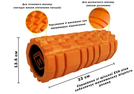 Масажний ролик EasyFit Solid Roller v.1,1s 33 см помаранчевий