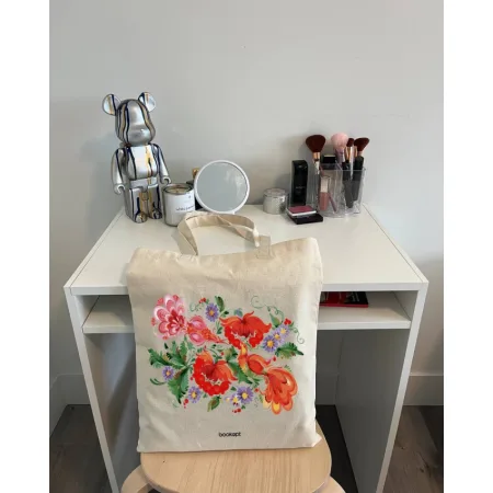 Екошопер BookOpt BK4002 петриківський розпис червоні квіти бежевий