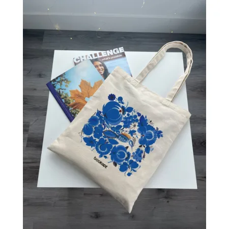 Екошопер BookOpt BK4001 петриківський розпис сині квіти бежевий