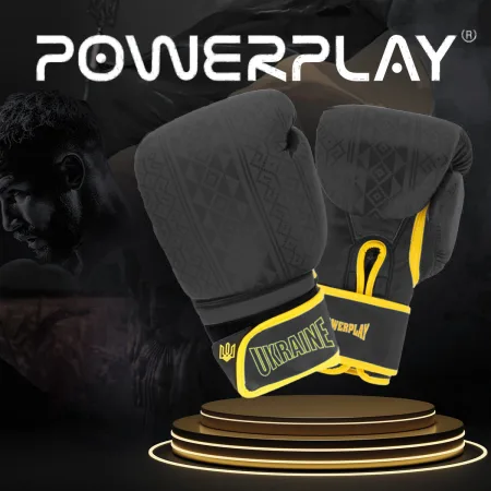 Боксерські рукавиці PowerPlay 3021 Ukraine чорно жовті 12 унцій