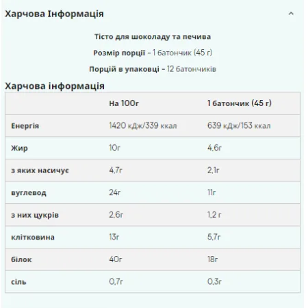 Skinny Protein Bar - 12x45 г шоколад і тісто для печива