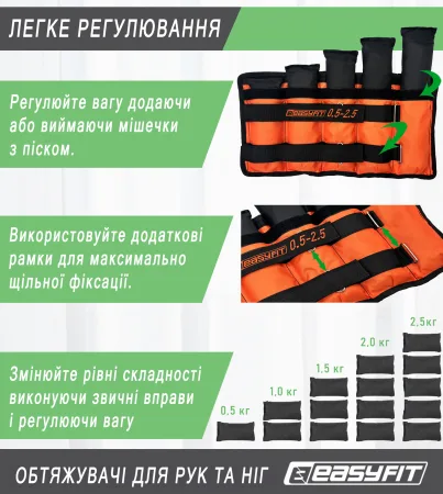 Обтяжувачі для ніг та рук EasyFit набірні чорно помаранчеві 0,5 - 2,5 кг пара