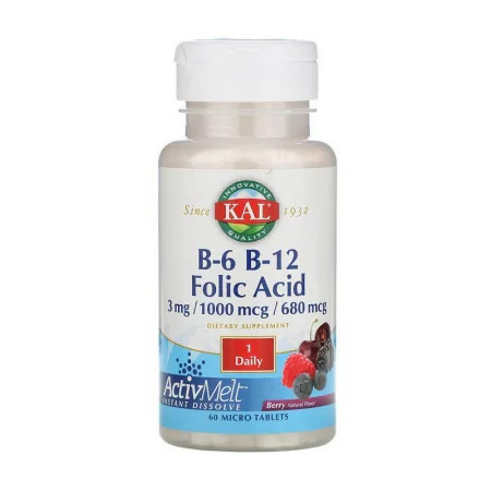 B-6 3 мг B-12 1000 мкг Folic Acid - 680 мкг 60 micro tablets ягода