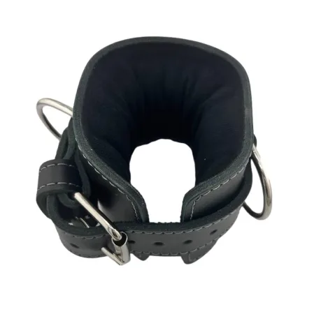 Манжет (ремінь) для силової тяги на гомілку та зап'ястя шкіряний 1 шт чорний