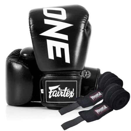 Боксерські рукавиці Fairtex BGV1-ONE (натуральна шкіра) Black 16 унцій (бинти в комплекті)