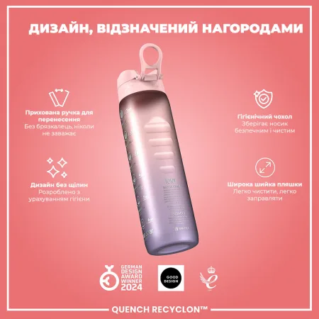 ION8 Water Bottle 1000 ml. BPA Free, Times to Drink, (ECO Bottle) BPA Free, Periwinkle & Rose