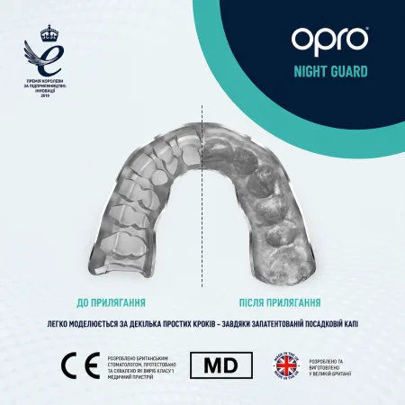 Нічна капа від бруксизму від скреготу зубами OPRO доросла вік 11+ Clear art.869002