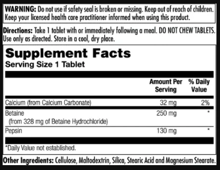 Betaine HCl Plus 250 мг - 250 таблеток