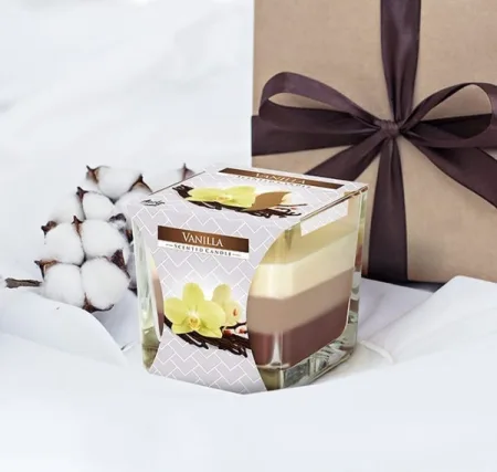 Ароматична свічка у стакані із триколірним наповненням ваніль SNK80 67