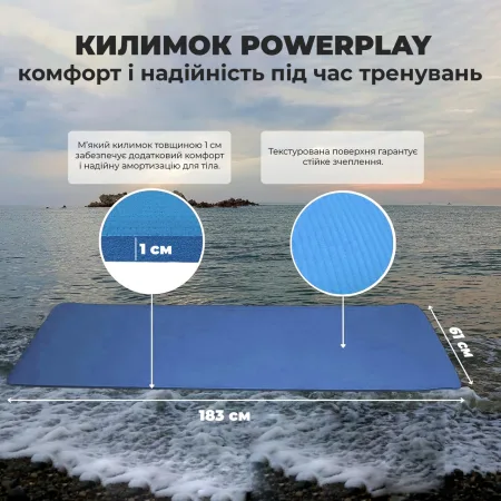 Килимок для йоги та фітнесу PowerPlay 4152 NBR Performance Mat синій (183x61x1)