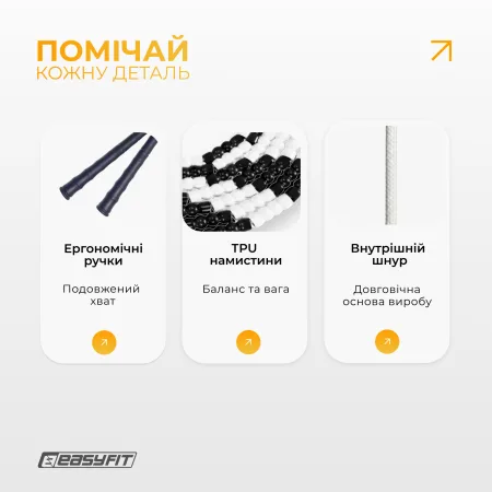 Бісерна скакалка EasyFit FreeRope 2,7 м (чорно-біла)