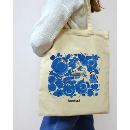 Екошопер BookOpt BK4001 петриківський розпис сині квіти бежевий