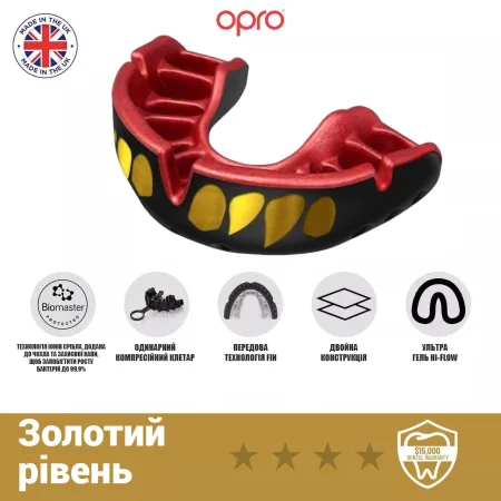 Капа OPRO Gold доросла (вік 11+) JAWS Black/Red (art.102504011)