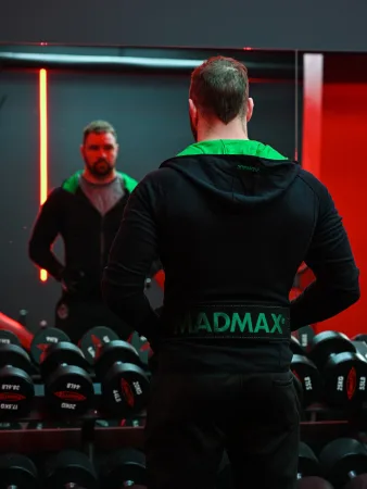 Пояс для важкої атлетики MadMax MFB-301 Suede Single Prong шкіряний Black/Green L