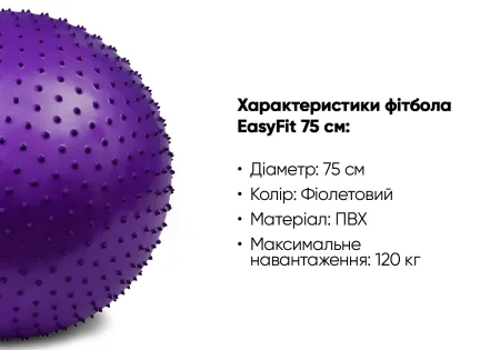 М'яч для фітнесу EasyFit 75 см фіолетовий (фітбол масажний)