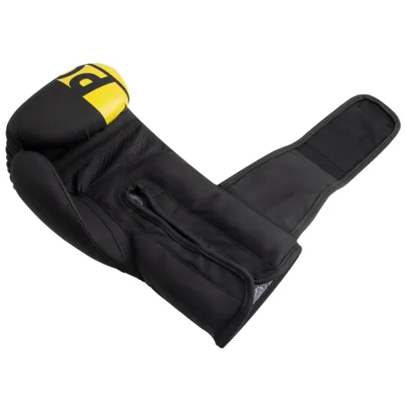 Боксерські рукавиці PowerPlay 3086 Matt Challenger чорно-жовті 16 унцій