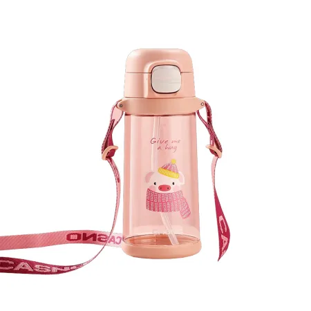 Пляшка для води CASNO - 690 мл KXN-1219 рожева свинка з соломинкою