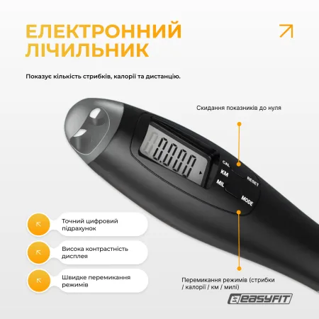 Скакалка з лічильником EasyFit TwinRope швидкісна 2,8 м чорна-сіра