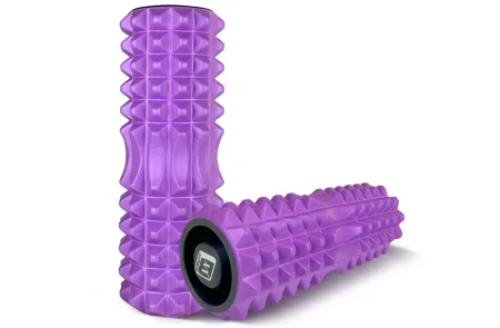 Масажний ролик EasyFit Grid Roller 33 см v.1,2 із заглушками з обох сторін фіолетовий