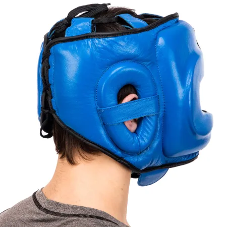 Шолом боксерський з бампером шкіряний TWINS STEEL FRAME Синій L