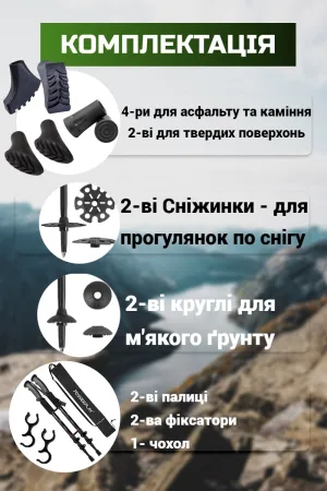 Треккинговые палки PowerPlay 9109 Fika Black/Red 60-135 см (пара) + 2 пары ботинок + чехол